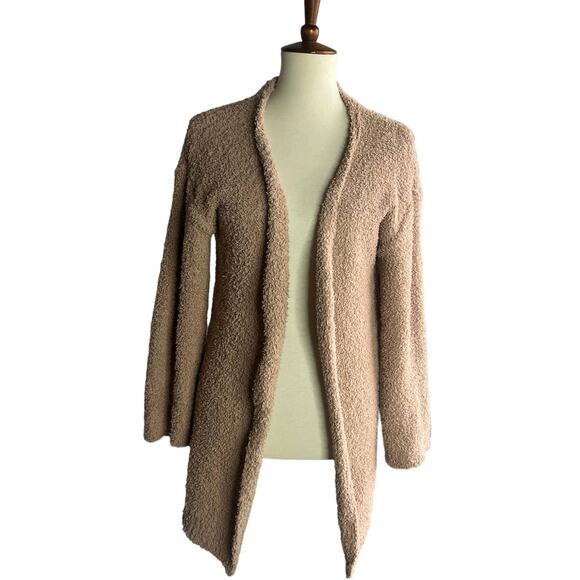 Drop Shoulder Open Front Tan Cardigan - Picture 5 of 8